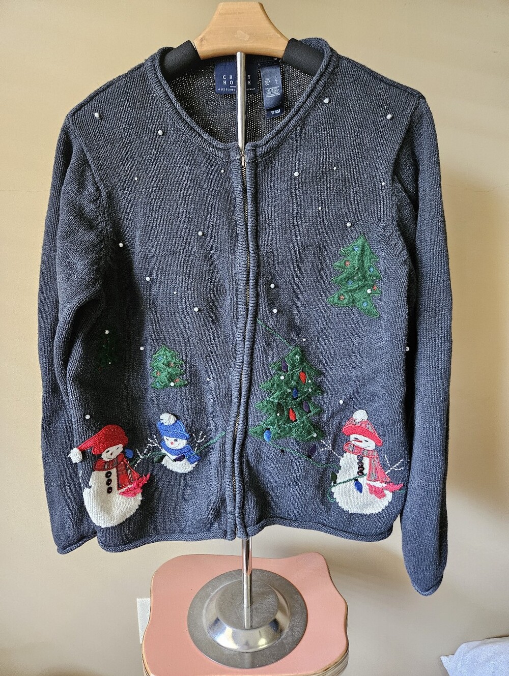 Vintage Crazy Horse Knit Zip Christmas Cardigan - Size L